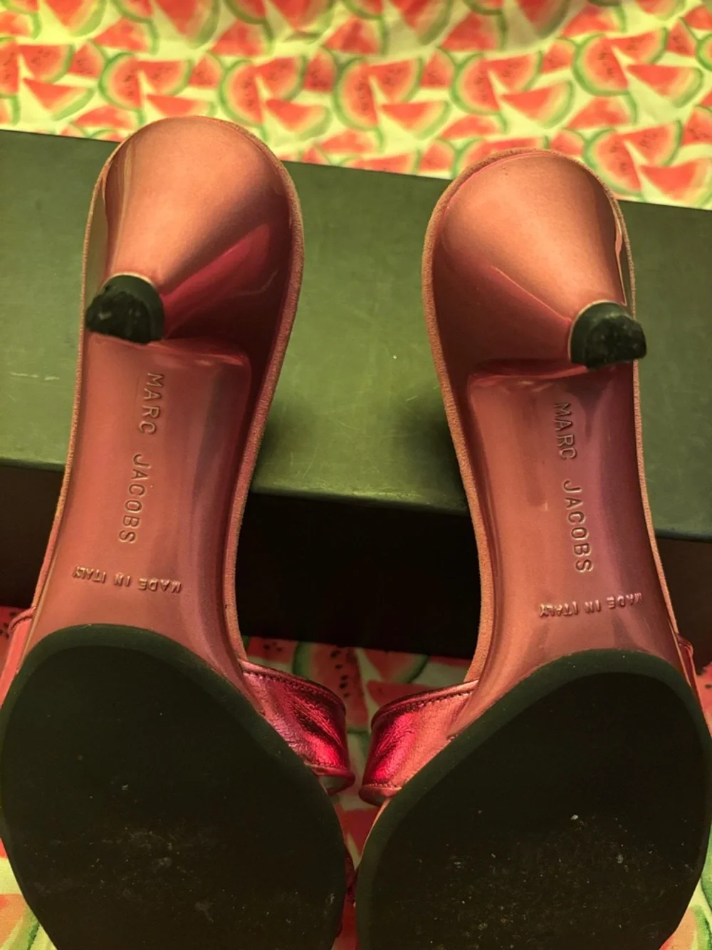 Marc Jacobs Metallic Pink Star-Embellished Slide Mules - Picture 2 of 4